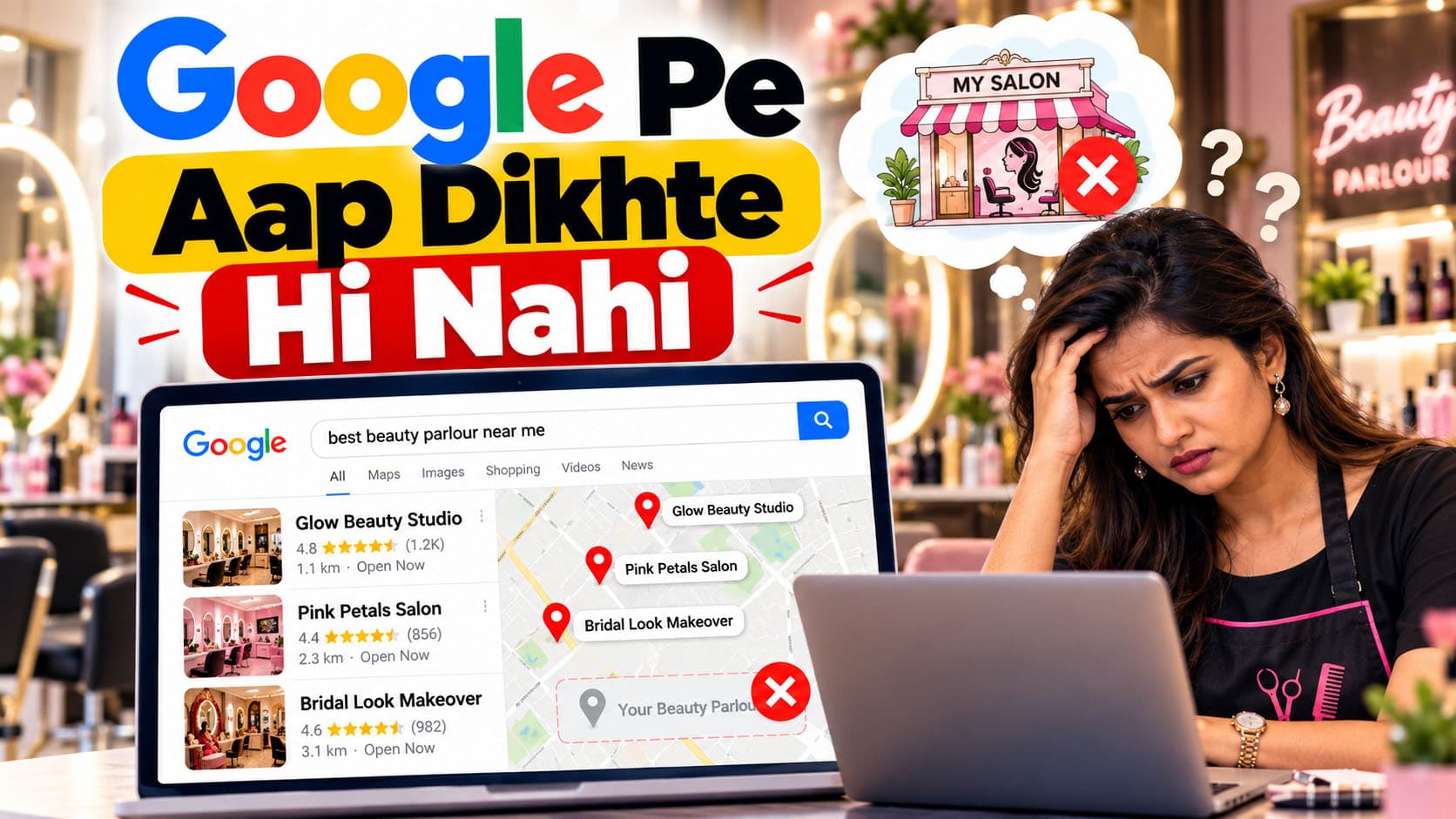 Girl searching Google for Best Bridal salon near me